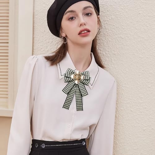 Image of Layered Shell Pearl Bow Pre-Tied Brooch for Women Girls Elegant Love Heart Gold Plated Black White Houndstooth Bowknot Tie Brooches Lapel Pins Corsage Collar Ceremony Holiday Dress Accessories