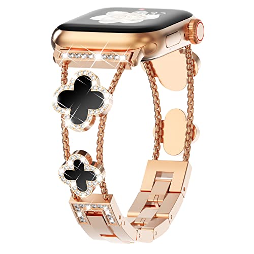 NewWays Metal Strap Compatible for Apple Watch 38mm 40mm 41mm 42mm(Series 11/10),Women Fashion Bling Bracelet Straps Stainless Steel Band for iWatch Series 11/10/9/8/7/6/SE/5/4/3/2/1,Rosegold - Image 2