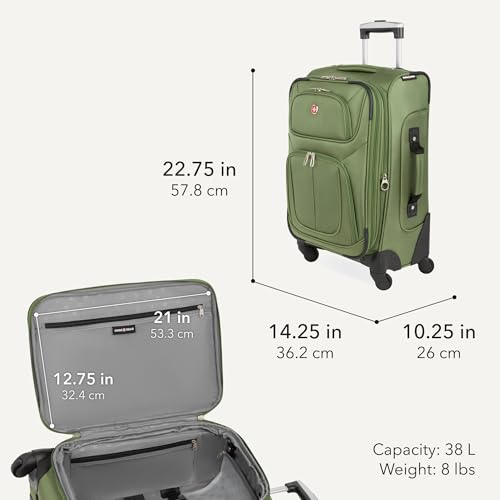 Image of SWISSGEAR Sion Carry-On Spinner Luggage, Softside Expandable, Lightweight Suitcase, Evergreen, 22.75-Inch
