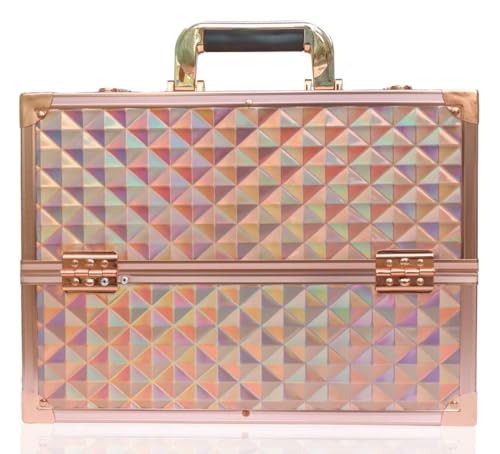 Image of Adson Professional Makeup Box Cosmetics Case Jewelry Organiser Vanity Make Up Storage Box Beauty Train Case Lockable with Keys (Marble Rose Gold)