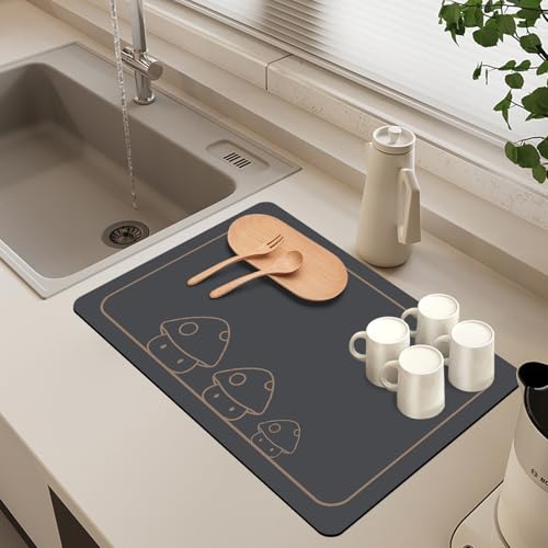 Pracfalt 水切りマット 大判 キッチン 食器乾燥 吸水マット 皿置き 洗える 耐油隔熱 バスマット 珪藻土 抗菌防臭 滑り止め 風呂 足拭き 台所 脱衣場 玄関 おしゃれ かわいい 黒 40*60