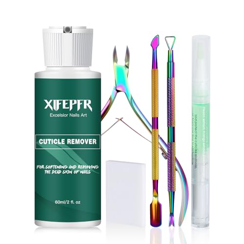 XIFEPFR Kit de Remover de Cuticules - Crème Remover de Cuticules & Stylo d'Huile pour Cuticules pour Ramollir et Hydrater, Coupe-Cuticules/Nipper, Pousseur de Cuticules et Tampons de Coton pour Manucu