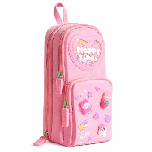 Estojo Escolar Infantil Feminino Rosa – Estojo Box para Lápis e Canetas, Bolsinha de Lápis Pequena, Estojo Escolar para Meninas, Estojos Infantis com Zíper Duplo