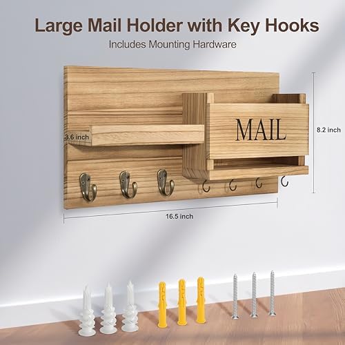 Wall-Mounted Mail Organizer with Key Holder & Shelf – Includes Letter Holder & Hooks – Stylish Home Decor for Entryway, Hallway, or Office – Complete with Mounting Hardware