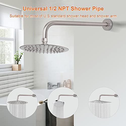 Harjue Shower Arm With Flange And Teflon Tape, Wall Mounted Shower Pipe Arm 304 Stainless Steel Extension Arm For Fixed Shower Head & Handheld Showerhead (15 Inch, Brushed Nickel) #TOP3