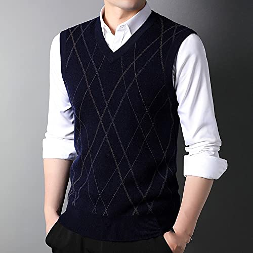 Chaleco de punto para hombre con rombos jacquard en azul marino de invierno