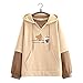 Kawaii Hoodie, Sweatshirt, für Teenage-Mädchen, süßer Bär mit Milch/Tee-Stickerei, Pullover mit Kapuze, unechter Zweiteiler, lose Anliegend, khaki, One size