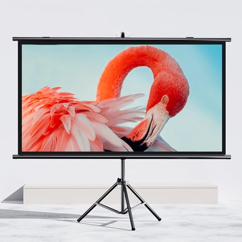 Proiettore portatile con treppiede e schermo, uso interno ed esterno, per teatro in cortile e da appendere alla parete