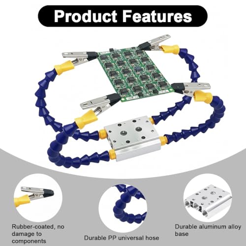 Image of Serplex 4-Claw Soldering Third Hand Tool, 4 Stainless Steel Clips with Flexible Arm, Aluminum Alloy Base, Circuit Board Holding Clip for Repair, Welding, PCB Fixing & Hands-Free Assembly Work