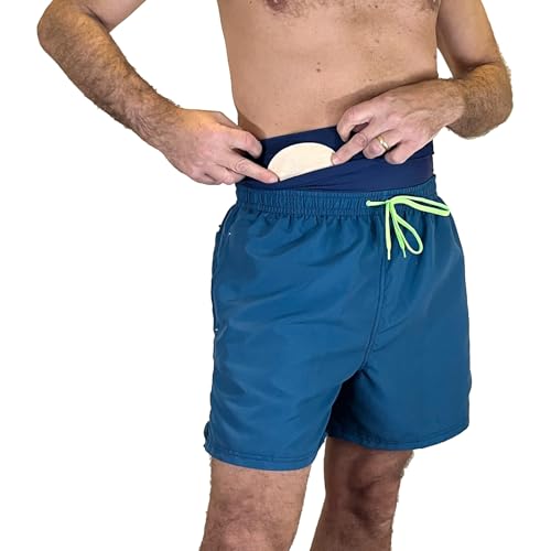 Glico Line Bandeau de costume pour stomie pour homme pour mer et piscine, poche intérieure pour contenir la poche, fabriqué en Italie, bleu, XL