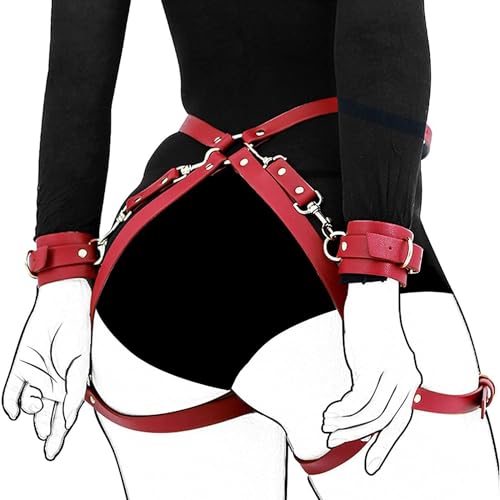 VKFOFEG Harnais - Ceinture sexy en cuir pour femme, avec 2 manchons de poignet, lingerie sexy pour...