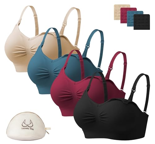 Image of Angelhood Nursing Bra for Breastfeeding with Removable Bra Pads Seamless Nursing Bra with Support, Pack of 4
