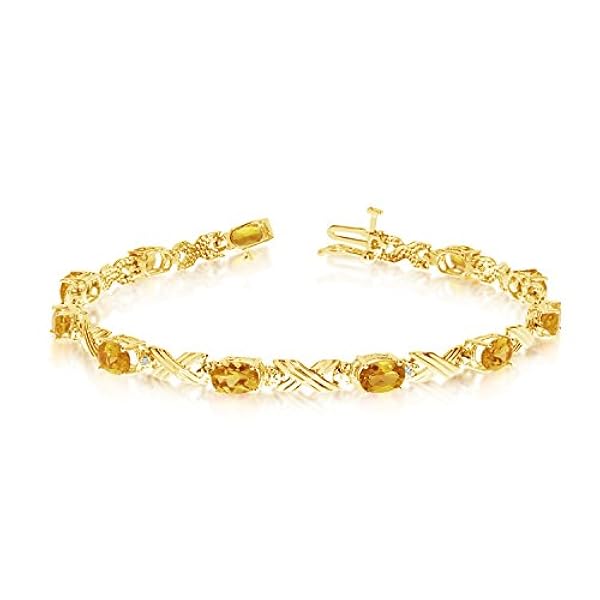 LXR Bracciale in oro giallo 14 carati con citrino ovale e diamante da 3,41 carati