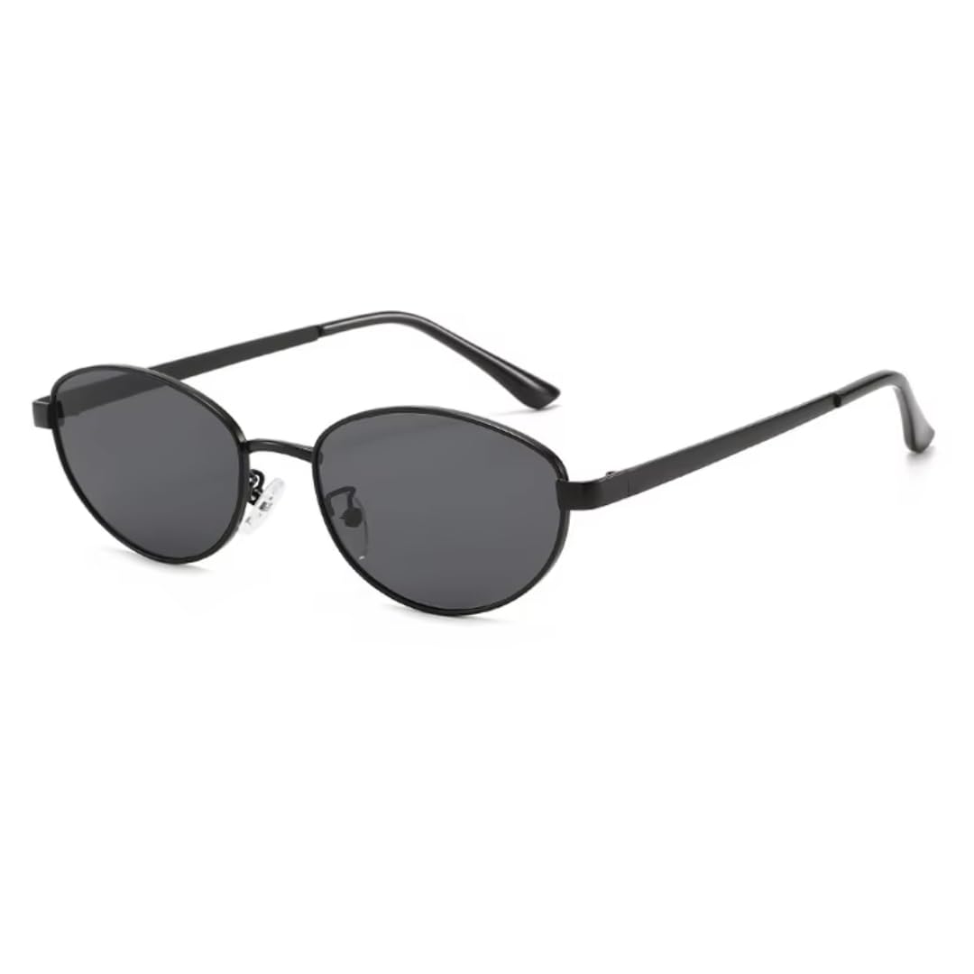 Gafas de sol de metal con diseño de ojo de gato para mujer, gafas de moda UV400, lentes azules transparentes, para exteriores, punk, hombres (negro-negro)