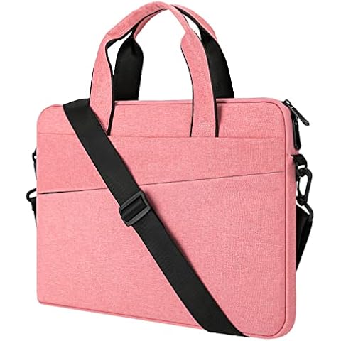 YINHANG Laptop Sleeve Bag 14 Inch Messenger Carrying Case with Shoulder Strap Handle Compatible with 14" MacBook Pro M1 A2442 Chromebook Notebook, Slim Waterproof Polyester Computer Briefcase, Pink Cover