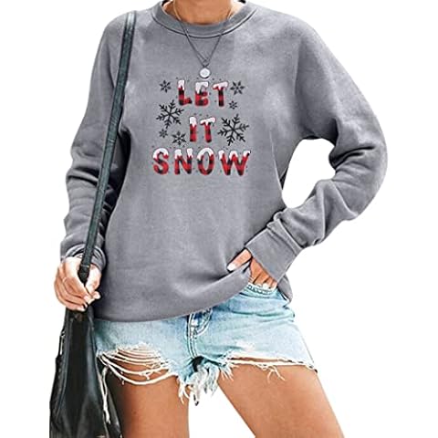 KIDDAD Let It Snow Sweatshirt Women Christmas Snowflake Graphic Sweatshirt Tops Xmas Holiday Pullover Top Blouse, Dark Gray, Medium Cover
