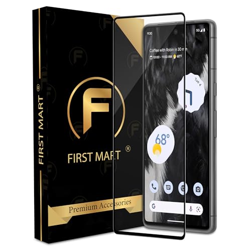 Image of FIRST MART Military-Grade Gorilla Tempered Glass Screen Protector Compatible For Google Pixel 7 (6.3 Inch) With Easy Installation Kit| Edge To Edge Coverage |Black