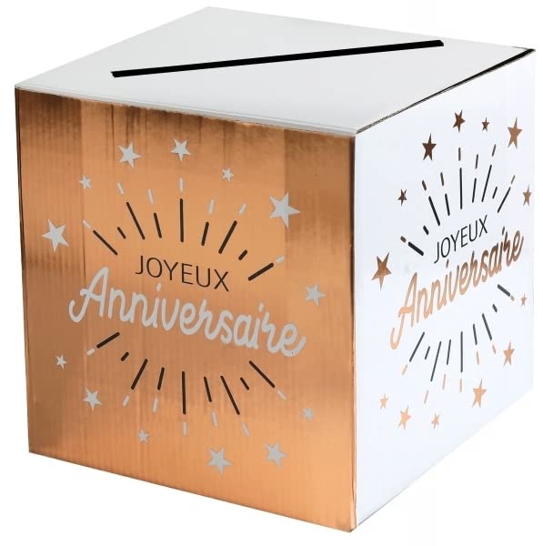 SANTEX 6652-20, Tirelire Joyeux Anniversaire étincelant, Blanc/Rose Gold