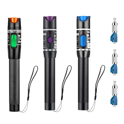 Moocci 3 Pcs Visual Fault Locator Fiber Optic Tester - VFL Fiber Optic Cable Tester Meter with FC to LC Adapter - Fiber Optic Tools Kit for FC/SC/ST/LC Connector,Network Cable Test - Green Purple Blue