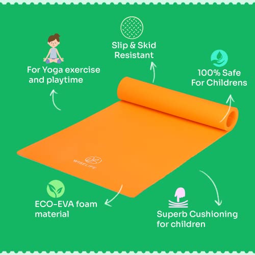 Image of Wiselife 6MM Kids Yoga Mat Play & Exercise | Children Mat With Fun print Games - Playtime For Kids | Extra Thick, Soft, Easy to Fold, Anti Skid, Anti Slip (Orange)