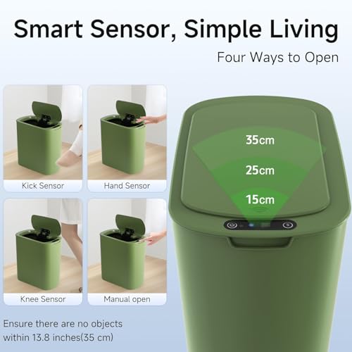 Image of TIPGO 5 Gallon Motion Senor Bathroom Trash Can with Lid, Automatic Garbage Can Touchless, Smart Plastic Waste Basket for Narrow Spaces, Bathroom, Office, Bedroom, Living Room (Green)