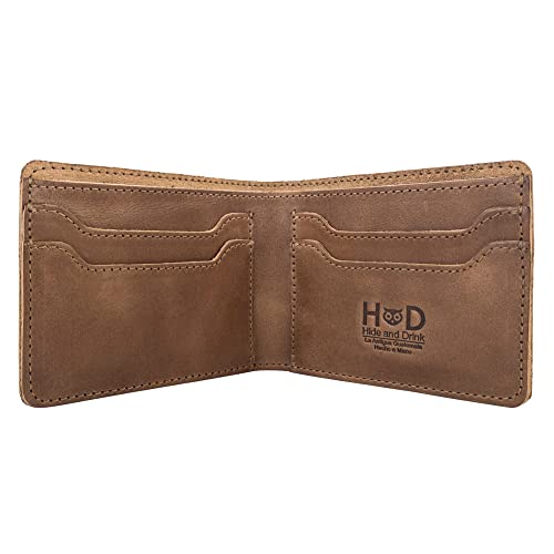 Hide & Drink, Classic Wallet, Storage Case for Identification, Multiple Card Slots, Bifold Wallet, Travel Accessory, Full Grain Leather, Handmade, Single Malt Mahogany