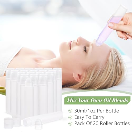Cositina 20 Pack 1oz/30ml Plastic Translucent Roll On Bottles Refillable Travel Sample Roller Vials with Plastic Roller Ball for Fragrance Essential Oil Perfume DIY Deodorant4