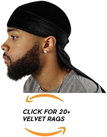 Velvet High Premium Durag 360, 540, and 720 Waves Extra Long and Wide Straps for Men Du-RAG Red Green Purple Blue Yellow (Black)