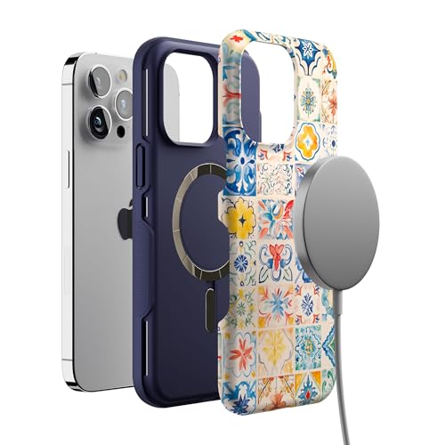 Coque iPhone 14 Pro Max compatible MagSafe Casely carreaux toscans antichoc
