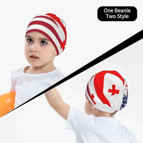 American Flag and Georgian Flag Children Hip Hop Knitted Hat Kids Elastic Leisure Knit Cap Warm Sleep Beanies Black4