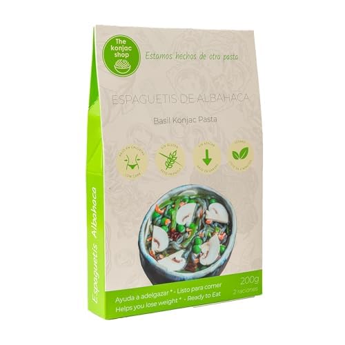 Espaguetis de Konjac con Albahaca | Pasta Funcional de Shira-taki | Sin Gluten (SG) | 100% Vegan | Formato 200g