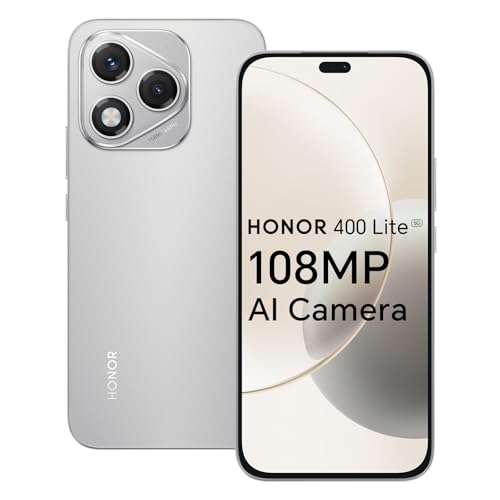 HONOR 400 Lite Smartphone 5G 8GB 256GB, 6,7' AMOLED Display 120Hz, 5100mAh, Cámara AI de 108MP, MTK 7025-Ultra, Dual SIM, Android 15, IP64, (Sin Cargador) Gris