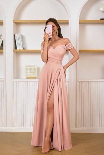 Women's Off The Shoulder Bridemaid Dresses Satin Formal Dress Maxi Evening Gown2