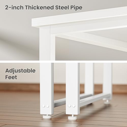 Huuger 55 x 24 inch Desk with Power Outlets & USB-C, Deeper & Thicker Desktop, Robust Metal Tubes, Computer Desk, Heavy Duty Office Desk, Work Gaming Desk for Home Office, White
