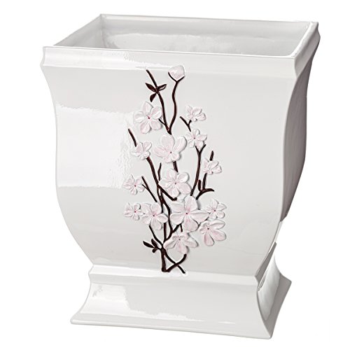 Creative Scents Vanda Bathroom Trash Can, Decorative Wastebasket- Resin Waste Paper Baskets Design- Space Friendly Bath Rubbish Dust Bin (White)