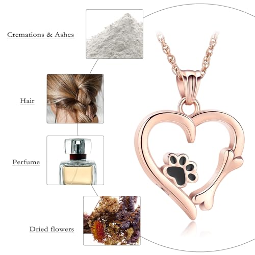 QGJNSGC Paw Print Urn Necklace Heart Locket Necklace for Ashes Dog Cat Charms Pendant Cremation Jewelry Cat Dog Keepsake Memorial Gifts for Women Girls (Rose gold) - Image 3
