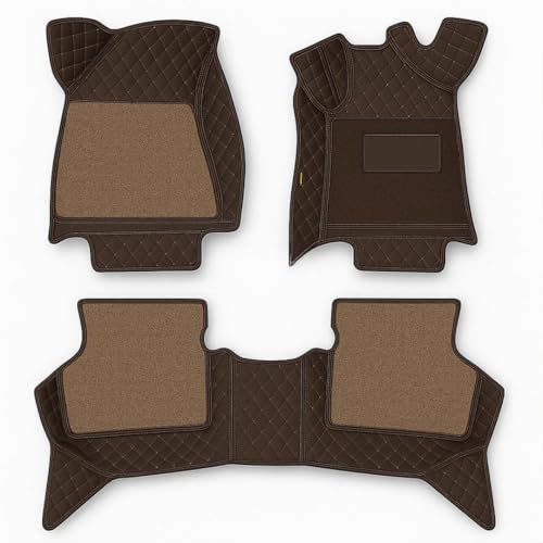 Image of KA10 7D Car Floor Mat for Mahindra Thar E EV | Custom Fitted | Premium PU Leather | 100% Waterproof, Zero-Dust, Shield Your Car Floor | Full Set with Grass | (Coffee with Beige)