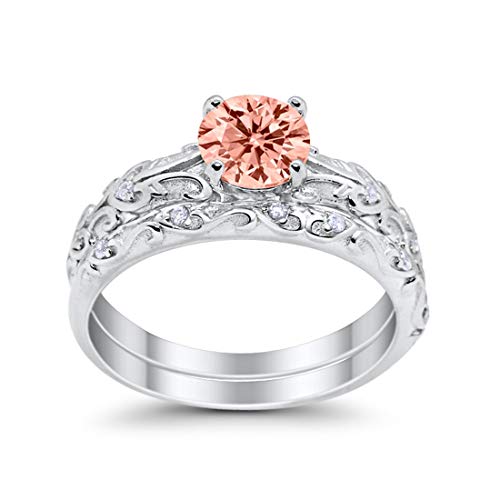 Blue Apple Co. Art Deco Two Piece Wedding Engagement Bridal Set Round Cubic Zirconia 925 Sterling Silver Choose Color4