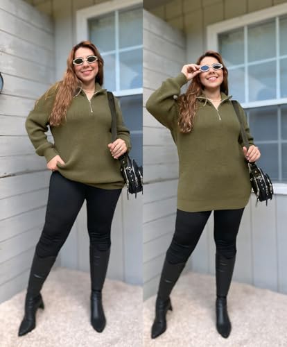 Image of TIYOMI Women Plus Size Tops Long Sleeves Mock Neck Sweaters Knit Pullover Sweater Adjustable Zipper Fall Autumn Winter Shirt