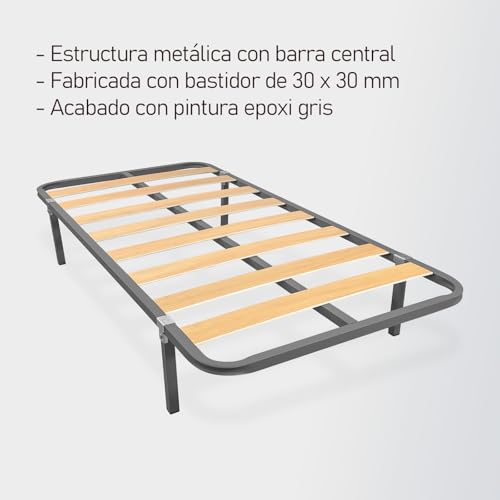 Miniatura 2 de Amuéblate Online - Somier De Láminas Estructura 30x30mm Con Patas, Tubo Acero 30 X 30 Mm, Pintura Epoxi Gris, 105x180
