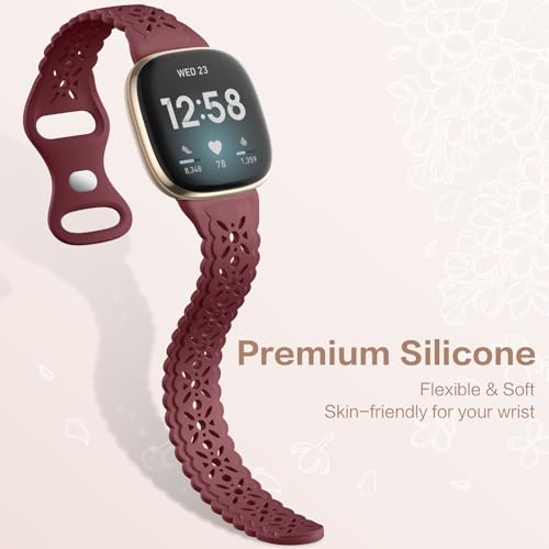 Dirrelo Pacote com 4 pulseiras de silicone de renda compatíveis com Fitbit Sense Bands/Fitbit Versa