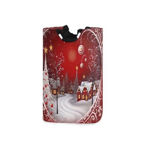 Jihqo Laundry Hamper Basket Red Christmas Balls Tree Collapsible Nursery Storage Bin Waterproof Clothing Baskets for Home Bedroom Bathroom Washing Room