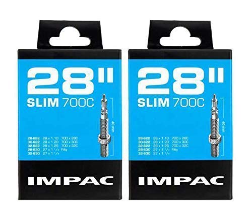 Impac 2 Stück Rad Schläuche 28" Slim Presta Ventil - 28x1.10,28x1.20,28x1.25,27x1 1/4, 700x28c, 700x30c, 700x32c,28-622,30-622, 32-622,28-630,32-630,700c Cover