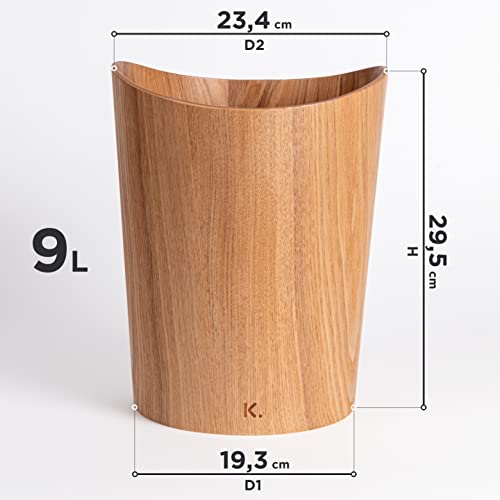 Miniatura 5 de Kazai. Papelera Oficina Madera Auténtica Börje Cubo Madera Para Oficina, Habitación Infantil, Dormitorio Y Más 9 Litros Fresno