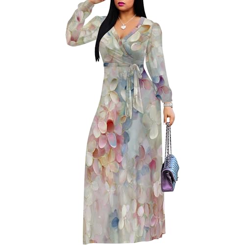 Image of SUZONANA Plus Size Dresses for Women Floral Print Maxi Dress Flowy 3 /4 Sleeve with Belt
