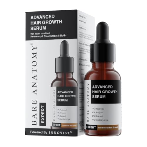 Bare Anatomy Advanced Hair Growth Serum | 3% Redensyl + 4% Anagain + 3% Baicapil + 1% Capilia Longa Rosemary Biotin & Rice Extract | Hair growth & Hair fall control serum for Women & Men | 30mL