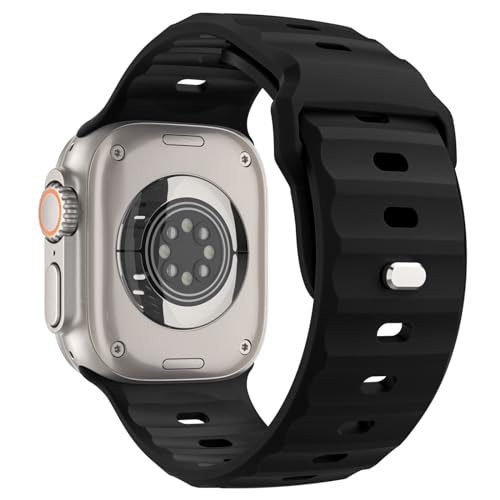 MoKo Ocean Band Compatible with Apple Watch Ultra 2 Strap 49mm 46mm 45mm 44mm 42mm for Men Women, Silicone Replacement Wrist Band for iWatch Series 10 9 8 7 6 5 4 SE Ultra 2, Black