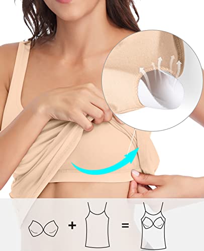 Image of V FOR CITY Tank Top for Women with Built-in Padded Bra Adjustable Wide Strap Camisole Cotton Cami Shirts