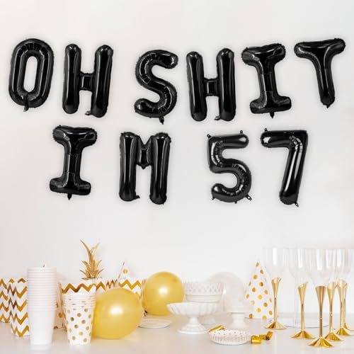 Image of Oh I'm 57! Latex Balloons 16 Inch Black Hallo Fifty Seven Cheers to 57 Years Old Theme Decor for Man Woman Happy 57th Birthday Party Photo Studio Prop Flag Decorations Favors Supplies
