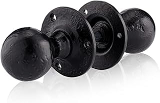 XFORT Smithy's Range Black Antique Ball Shaped Mortice Door Knob Door Handle Set, Cast Iron Round Door Handles, Traditional Door Knobs for Interior Wooden Doors.